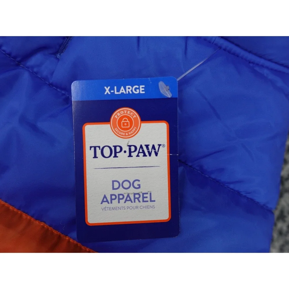 Top Paw‎ Dog Puffer Vest XL Blue Multicolor New Fleece Lined Striped Coat